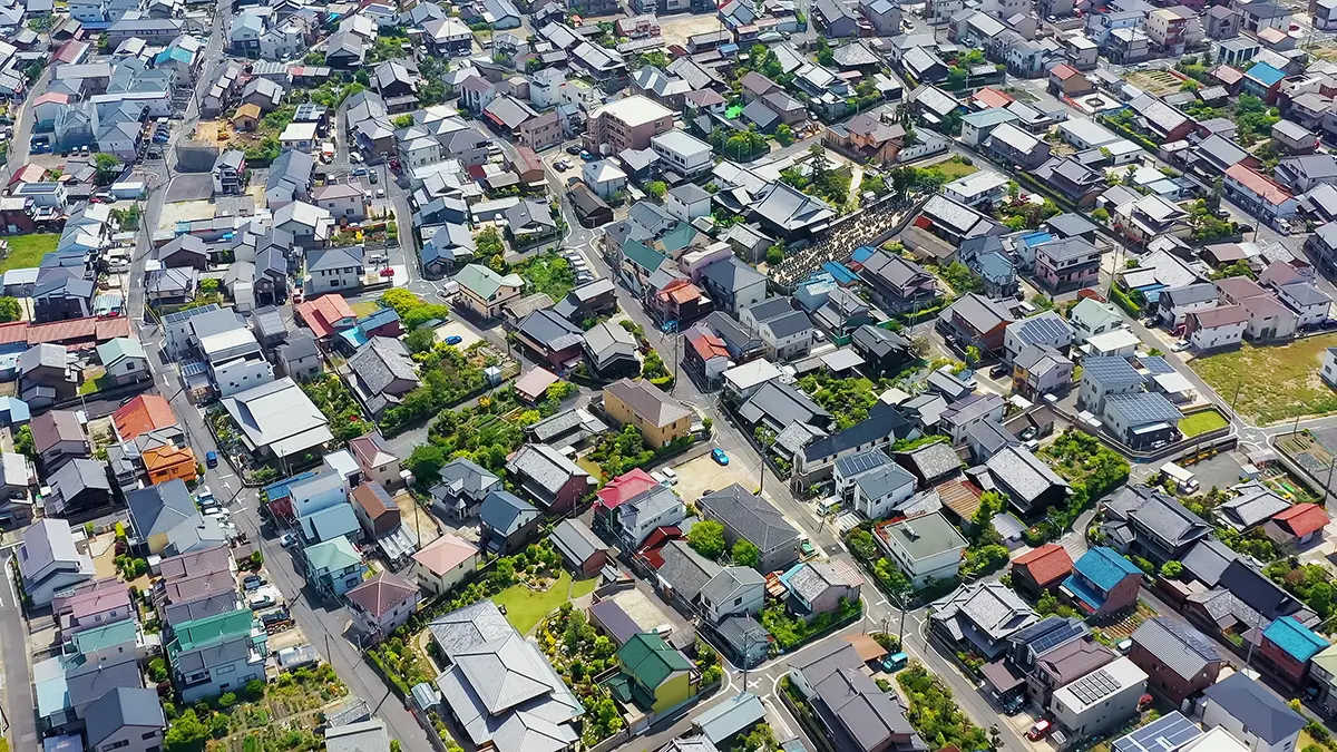 ドローンで撮影した不動産エリアの写真